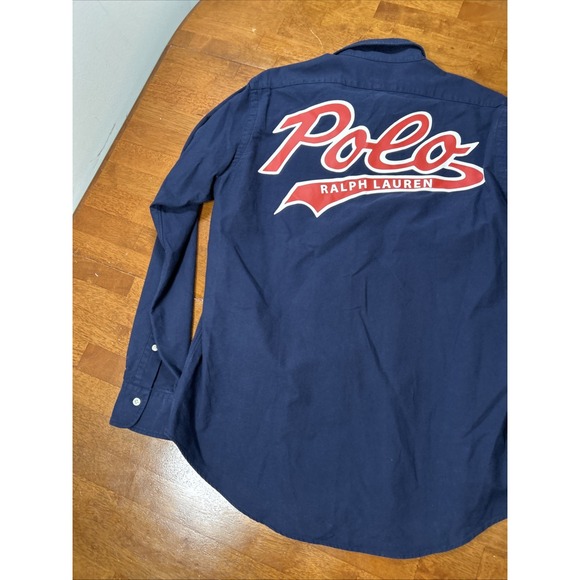 Polo Ralph Lauren Spell Out Shirt Men's Size Medium Blue Long Sleeve - Picture 12 of 14